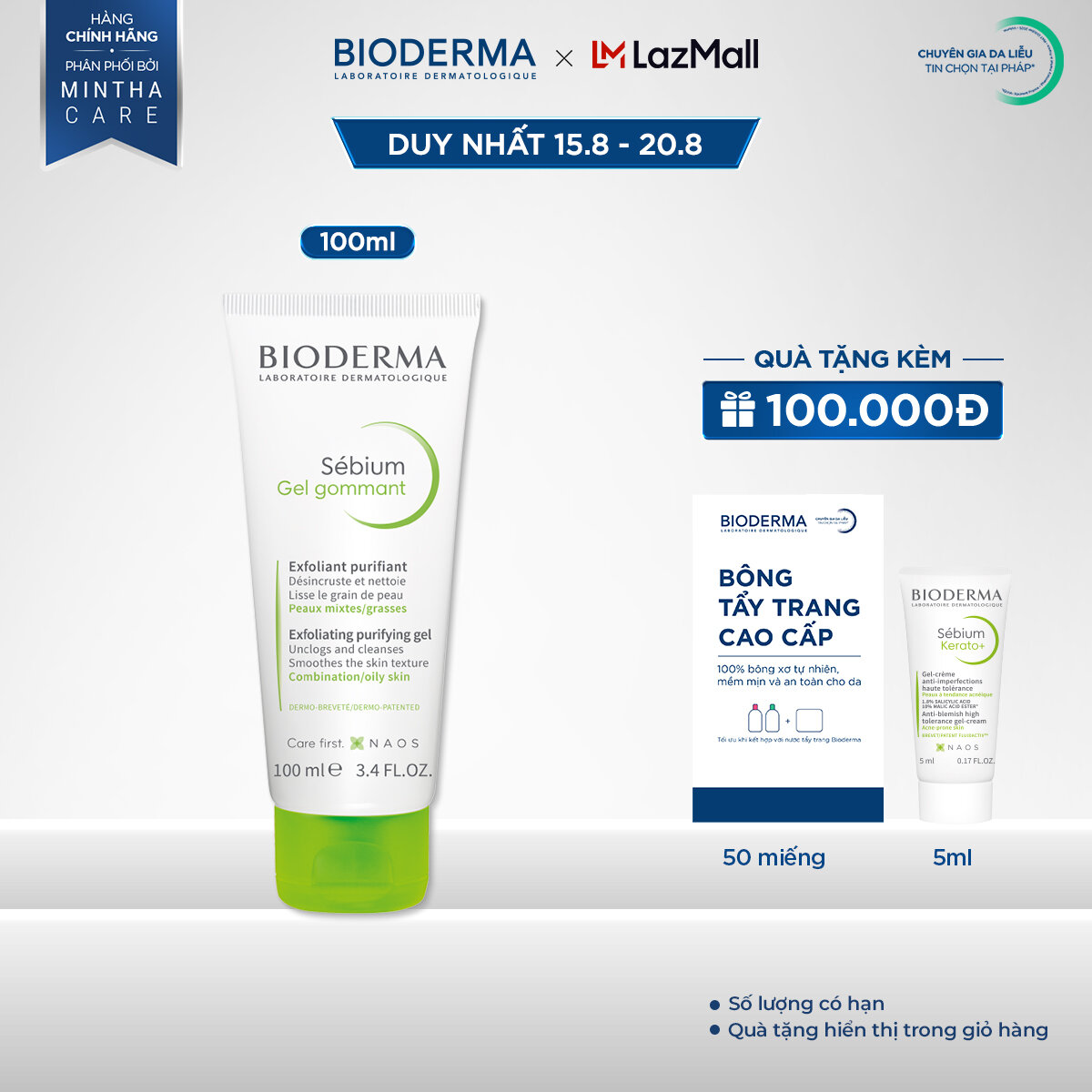 Gel tẩy tế bào chết làm mịn da cho da hỗn hợp và da dầu Bioderma Sebium Gel Gommant - 100ml