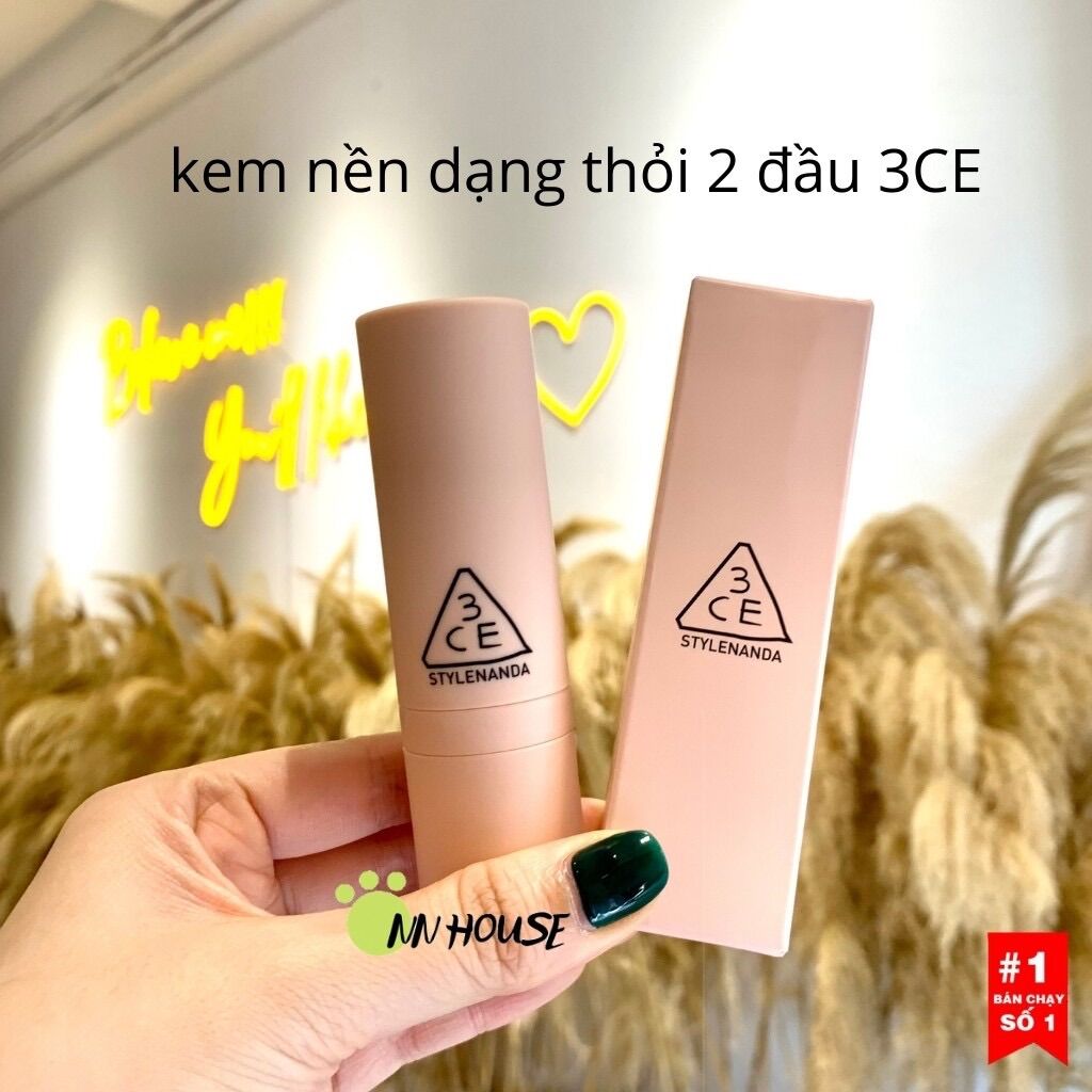 Kem nền 3CE dạng thỏi 2 đầu Layer Covering Stick Foundation che khuyết điểm - kem nền bb kèm cọ trang điểm - NN HOUSE