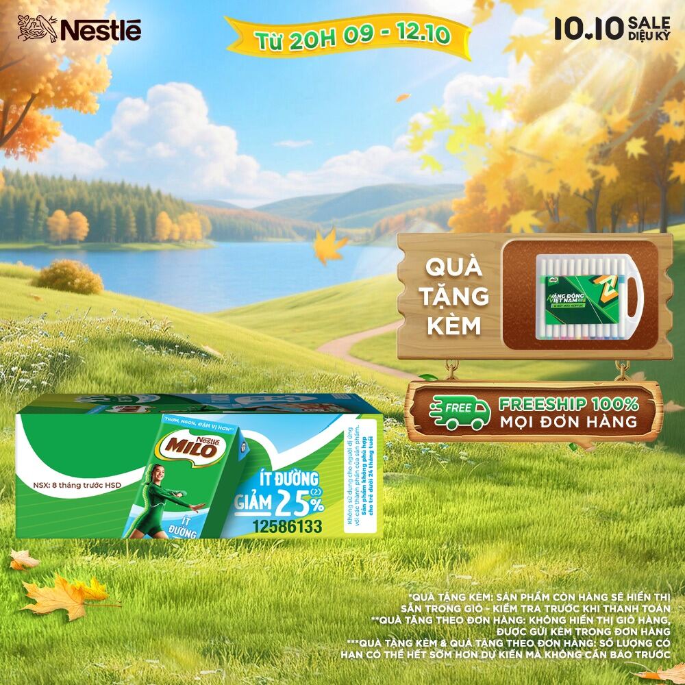 [ƯU ĐÃI THÁNG 10] [FREESHIP HCM] Sữa lúa mạch Nestlé® MILO® ít đường thùng 48 hộp x 180ml (12x4x180ml)
