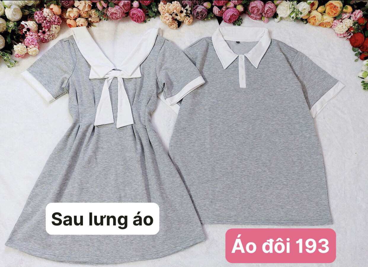 Set đồ đôi màu xám phối nơ trắng sau lưng dễ thương