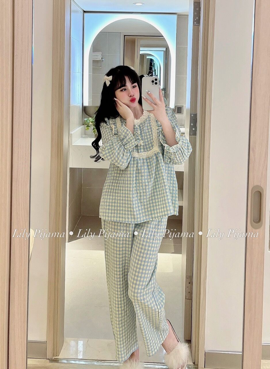 Sét bộ pyjama dài  kẻ ren siêu hót ạ.
