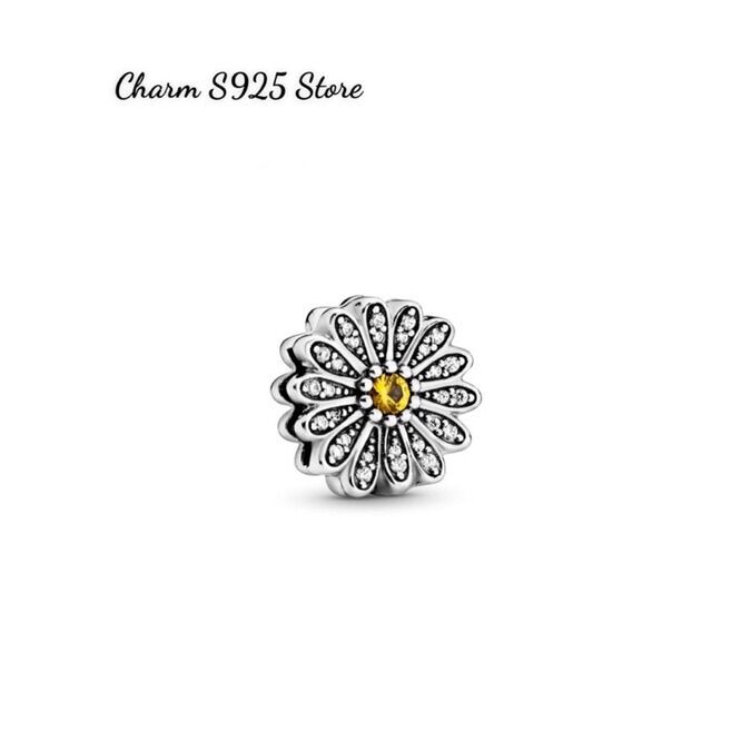 Charm pan ale khoá kẹp hoa cúc đính đá bạc s925