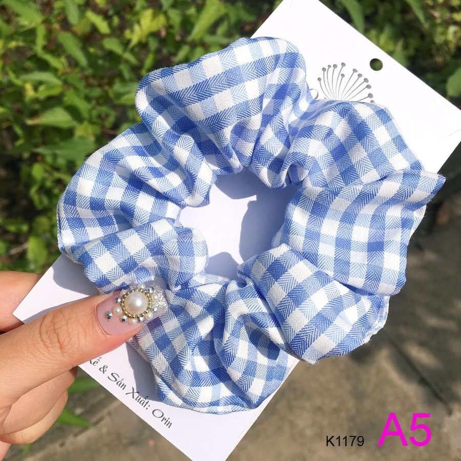 Dây buộc tóc, cột tóc vải scrunchies caro cao cấp Siêu hot