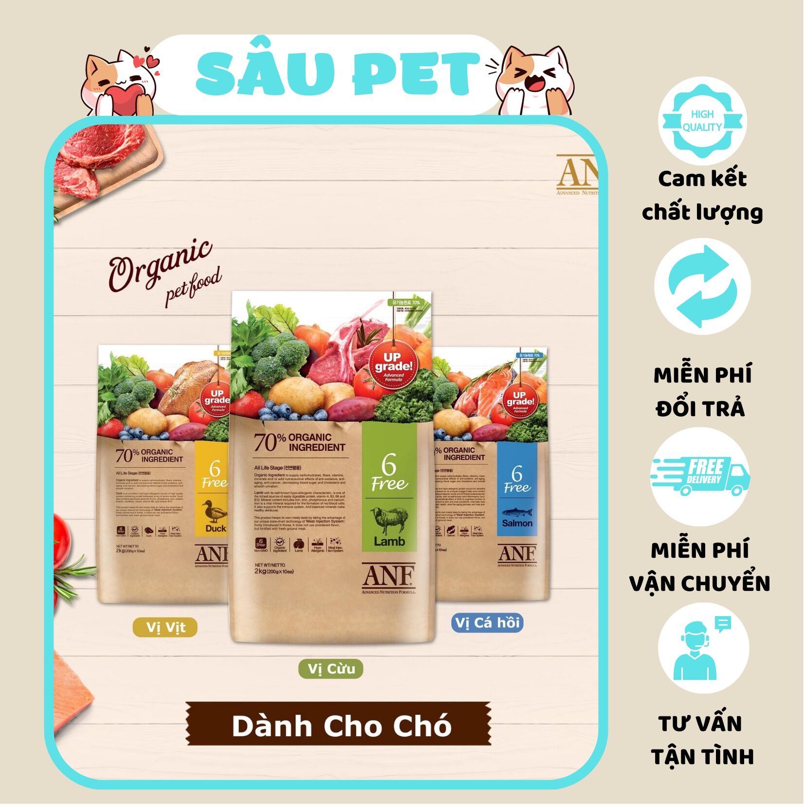 Thức ăn hạt cho chó anf 6free date mới túi 2kg