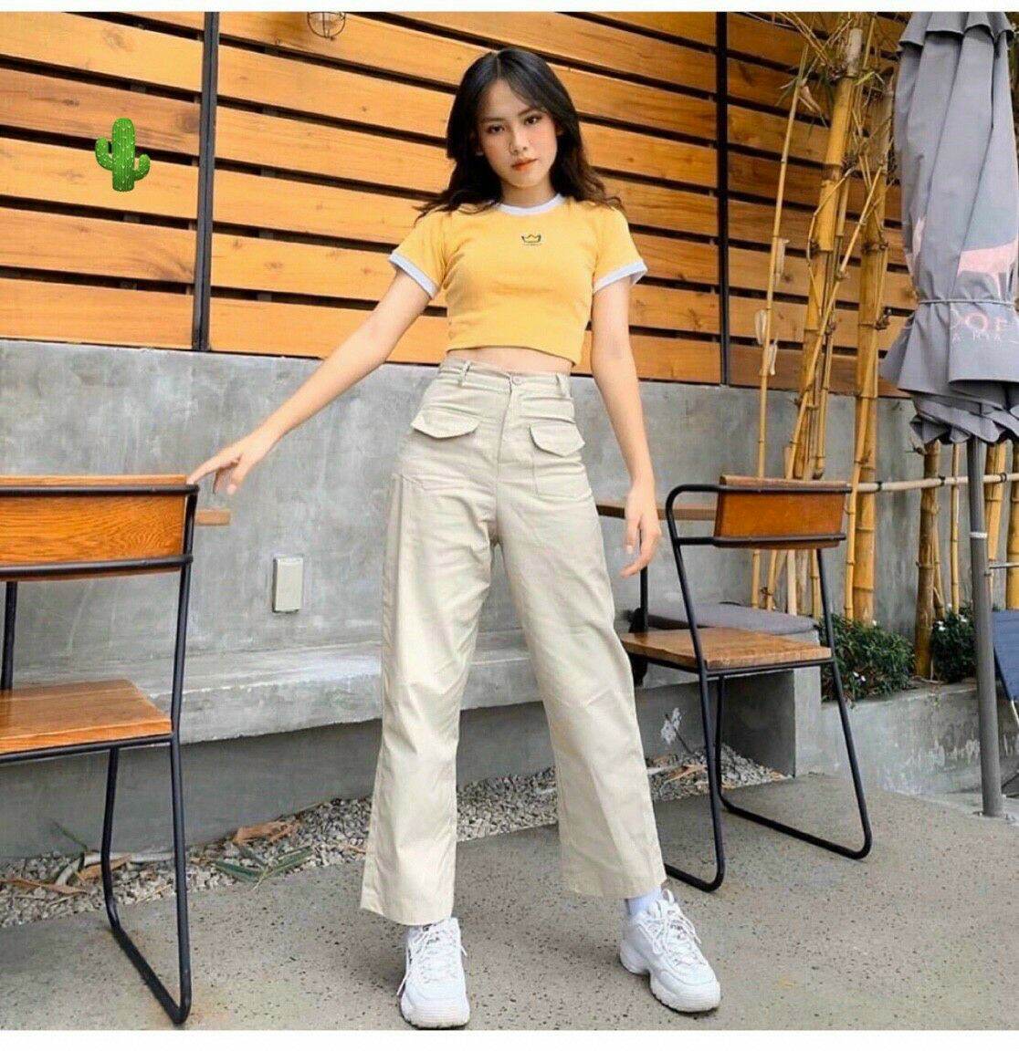 Áo croptop vàng viền siêu xinh