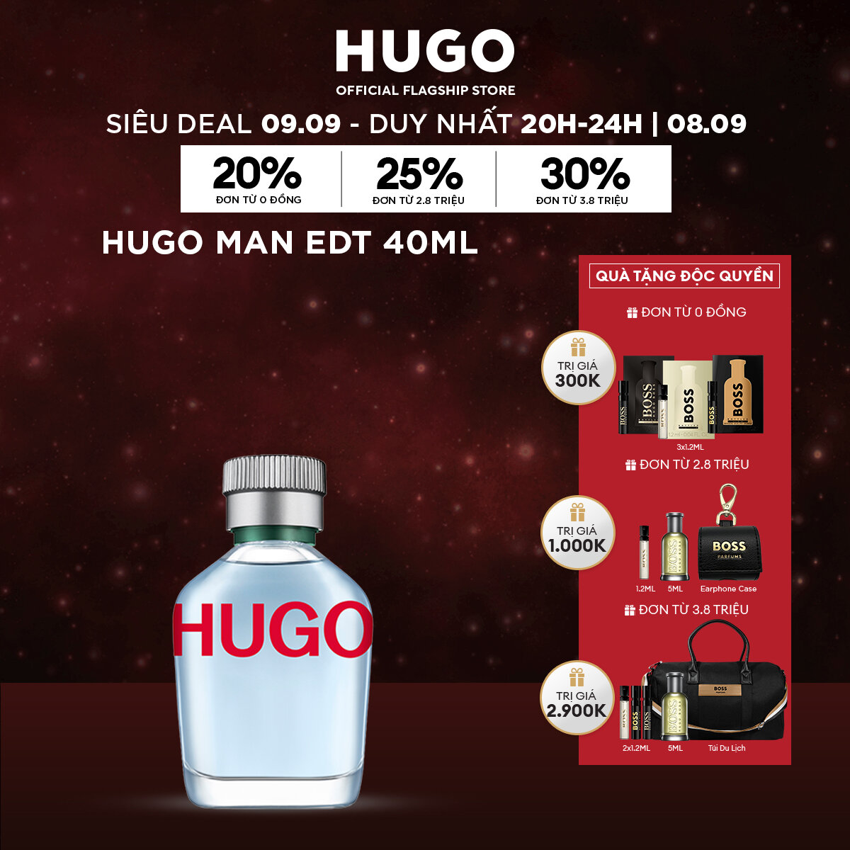 [ CHỈ 9-13.9 | VOUCHER 20% + TẶNG 2 VIALS 1.2ML] Nước hoa Nam HUGO Man EDT 40ml