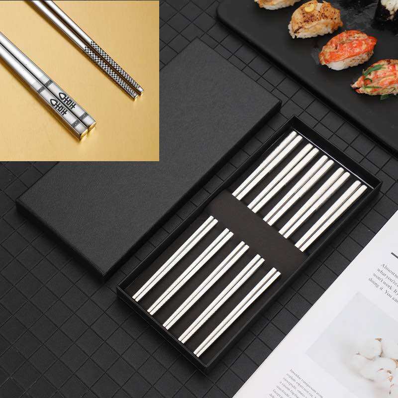 Set 5 đôi đũa inox 304/316 cao cấp có hộp