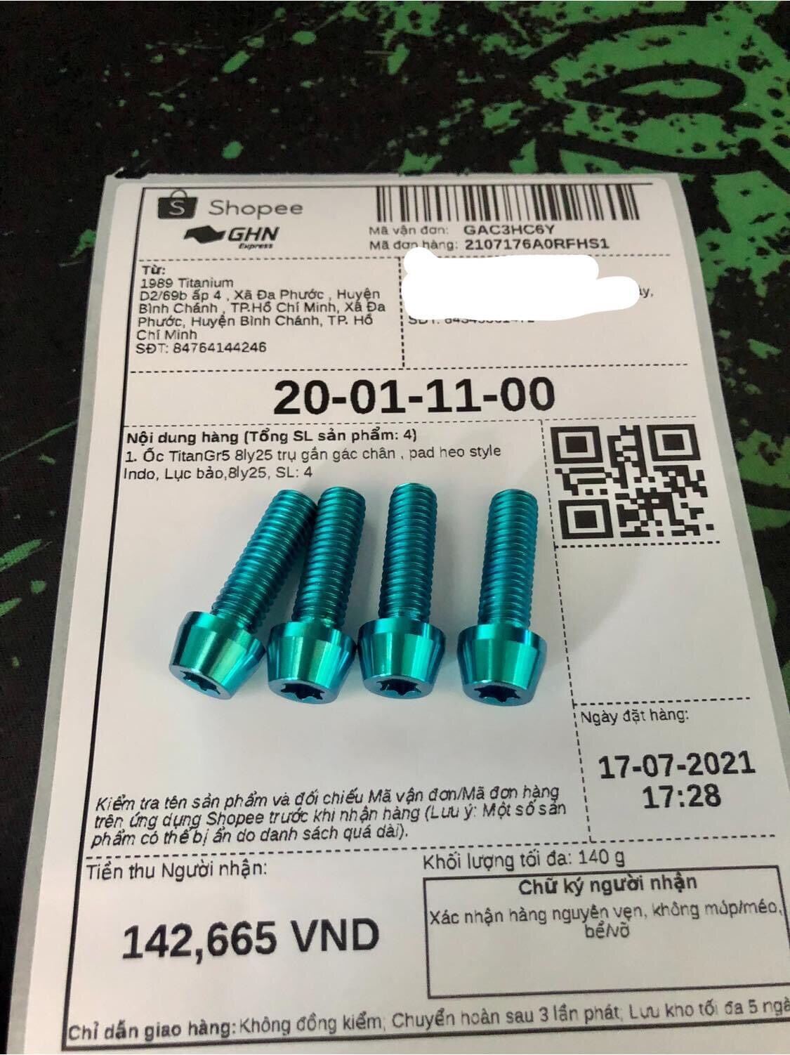 Ốc Titan 6ly 30 trụ côn gắn càng thắng đùm