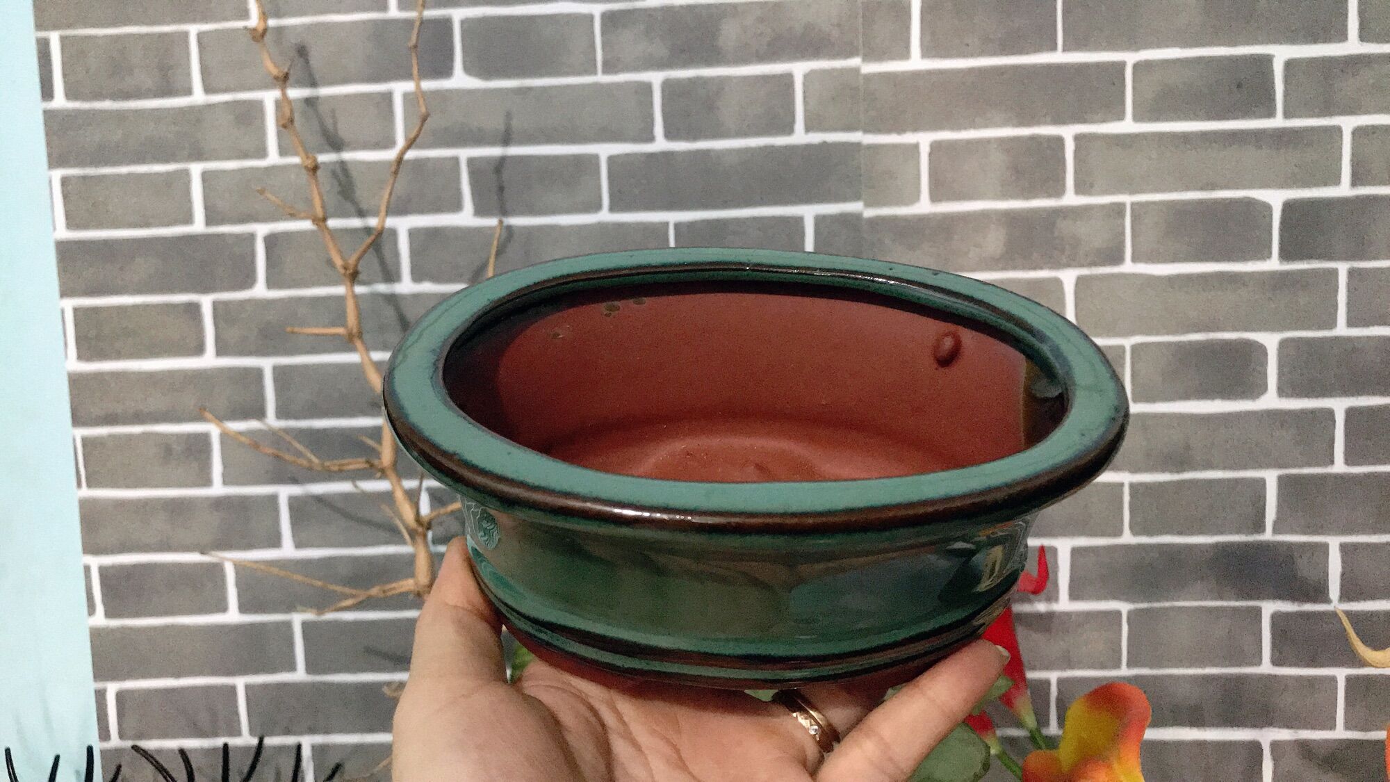 Chậu sứ trồng cây hình oval