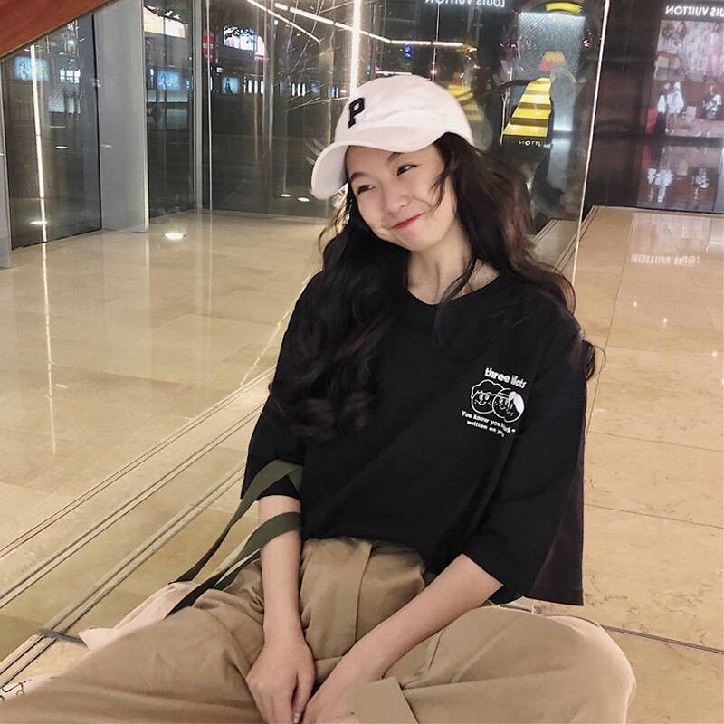 Áo thun tay lỡ mặt người three cotton