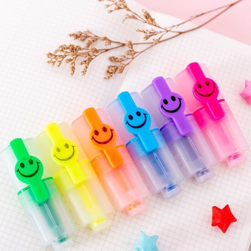 Bộ 6 bút đánh dấu, bút highlight mini mặt cười marker pen