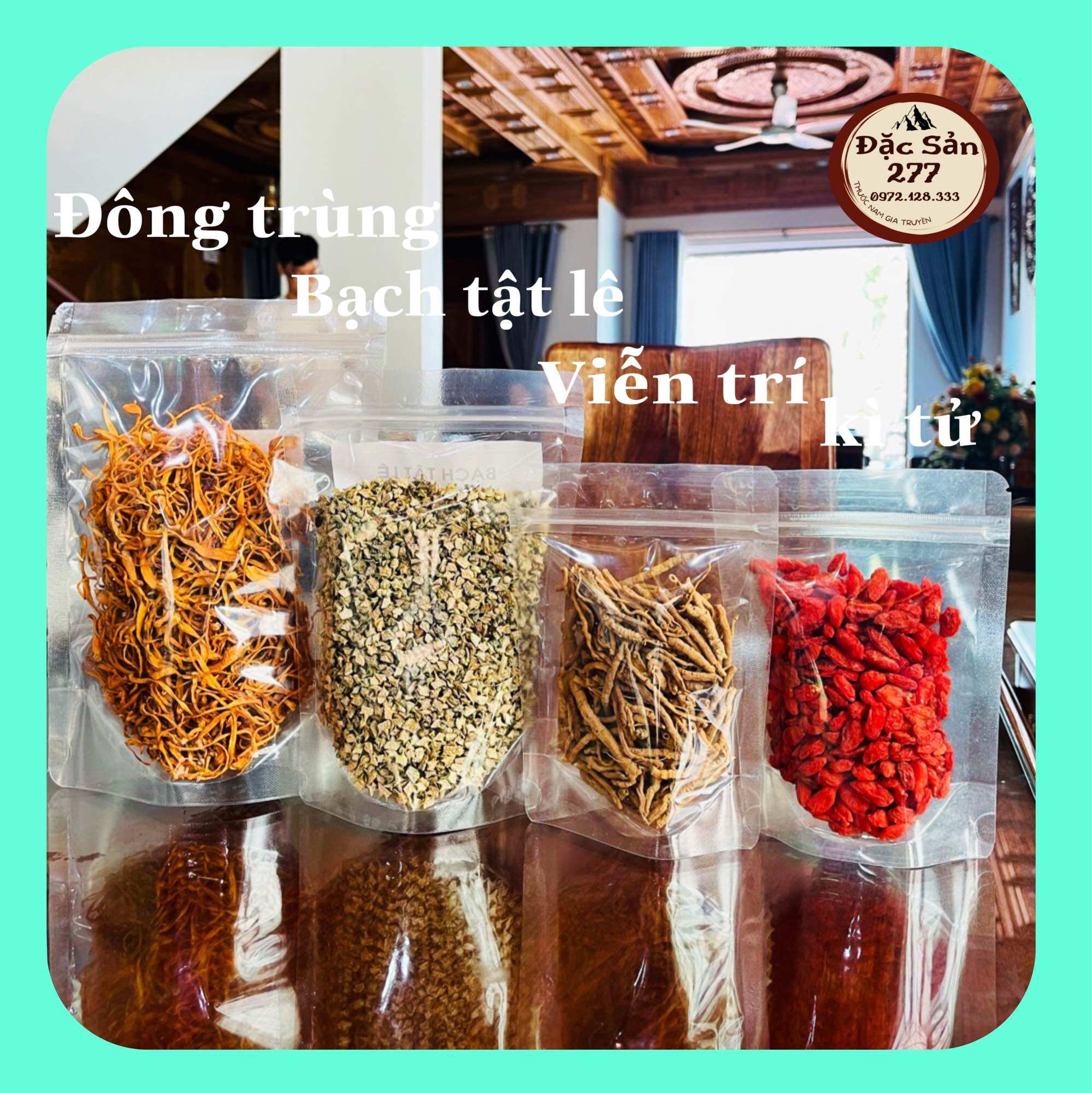Trà bổ th ận dương ( 100g trà bạch tật lê,50g kỳ tử hữu cơ ,20g viễn chí, 50g đông trùng hạ thảo -đặc sản 277