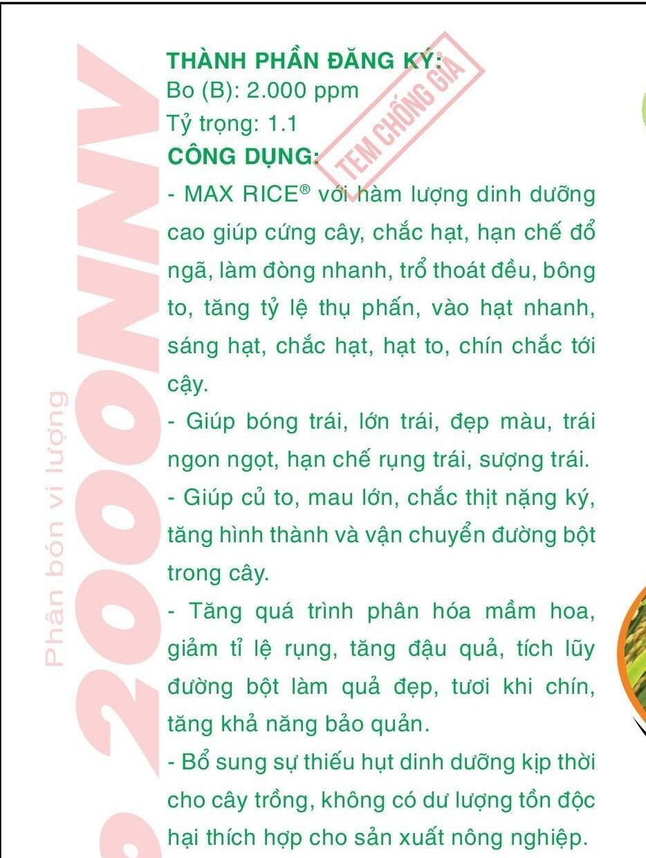 MAX RICE - KALI SỮA 1 lít - Phân bón NNV