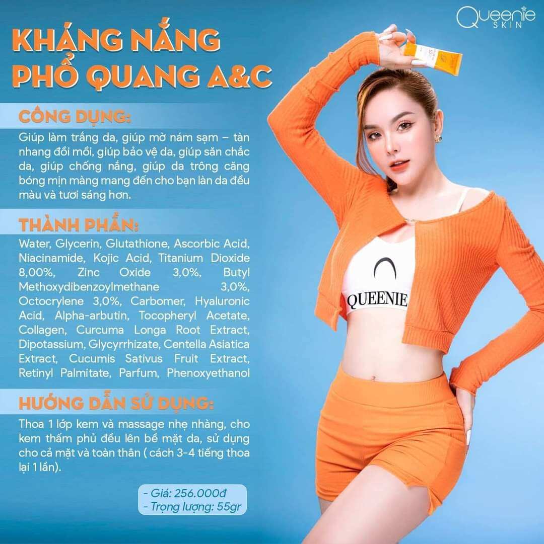 KEM CHỐNG NẮNG PHỔ QUANG A&C QUEENIE SKIN SPF50+ PA+++ 50ml làm nền dưỡng da trắng trang điểm và chống nắng hiệu quả