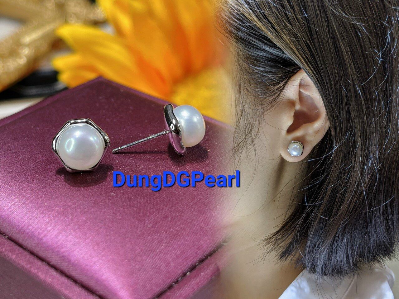 Bông tai bạc ngọc trai thật 8ly