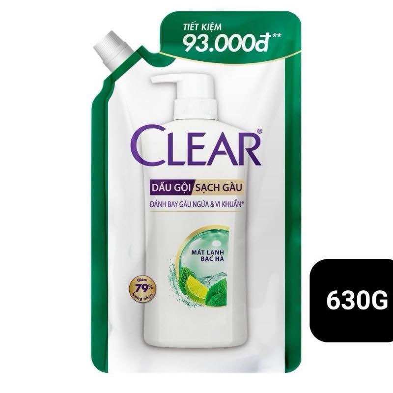 Dầu gội clear bạc hà dạng túi 630g hàng mới túi tiết kiệm