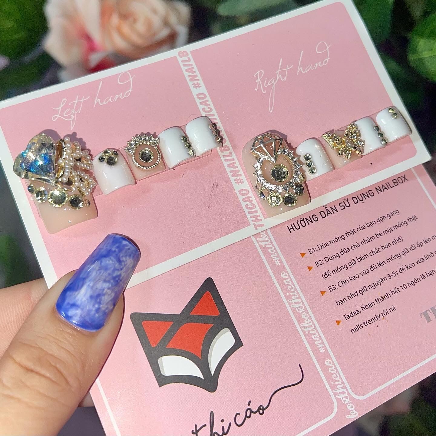 [ nails box] móng chân giả đính đá tone trắng