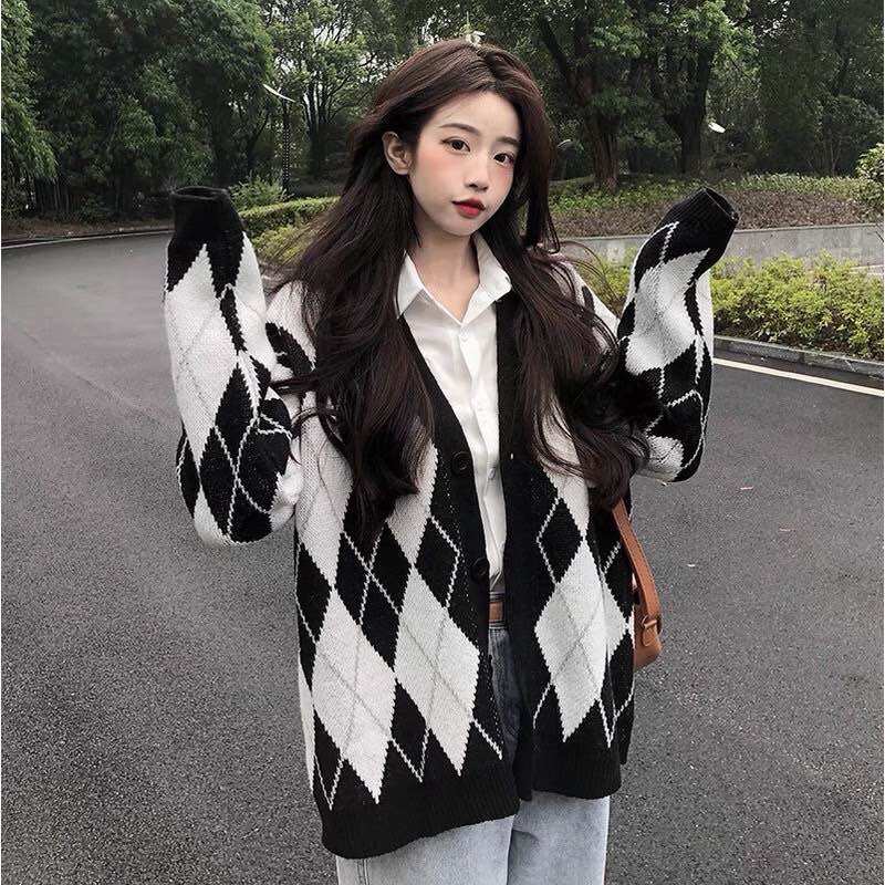 Áo khoác cardigan kẻ trám