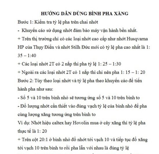 bình pha xăng và nhớt máy cắt cỏ, máy cưa...(có tỷ lệ)