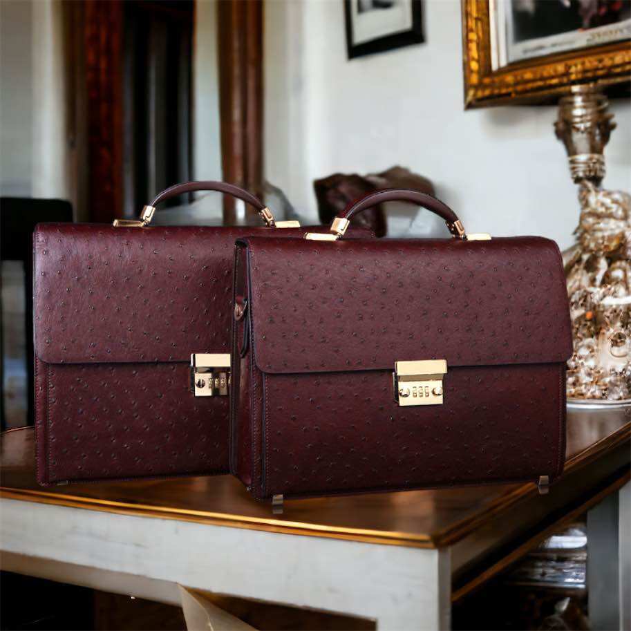 Cặp Da Nam Khóa Số Da Đà Điểu,Túi Xách Da Thật San Leather 9828