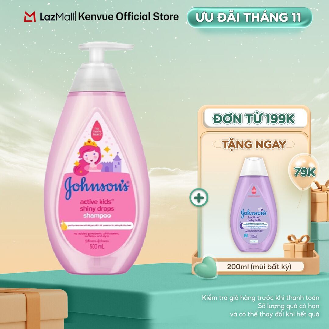 Dầu gội óng mượt cho bé gái Johnsons Active Kids Shiny Drops Shampoo 500ml
