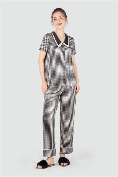 Bộ Pijama quần dài phối gấu đen/be