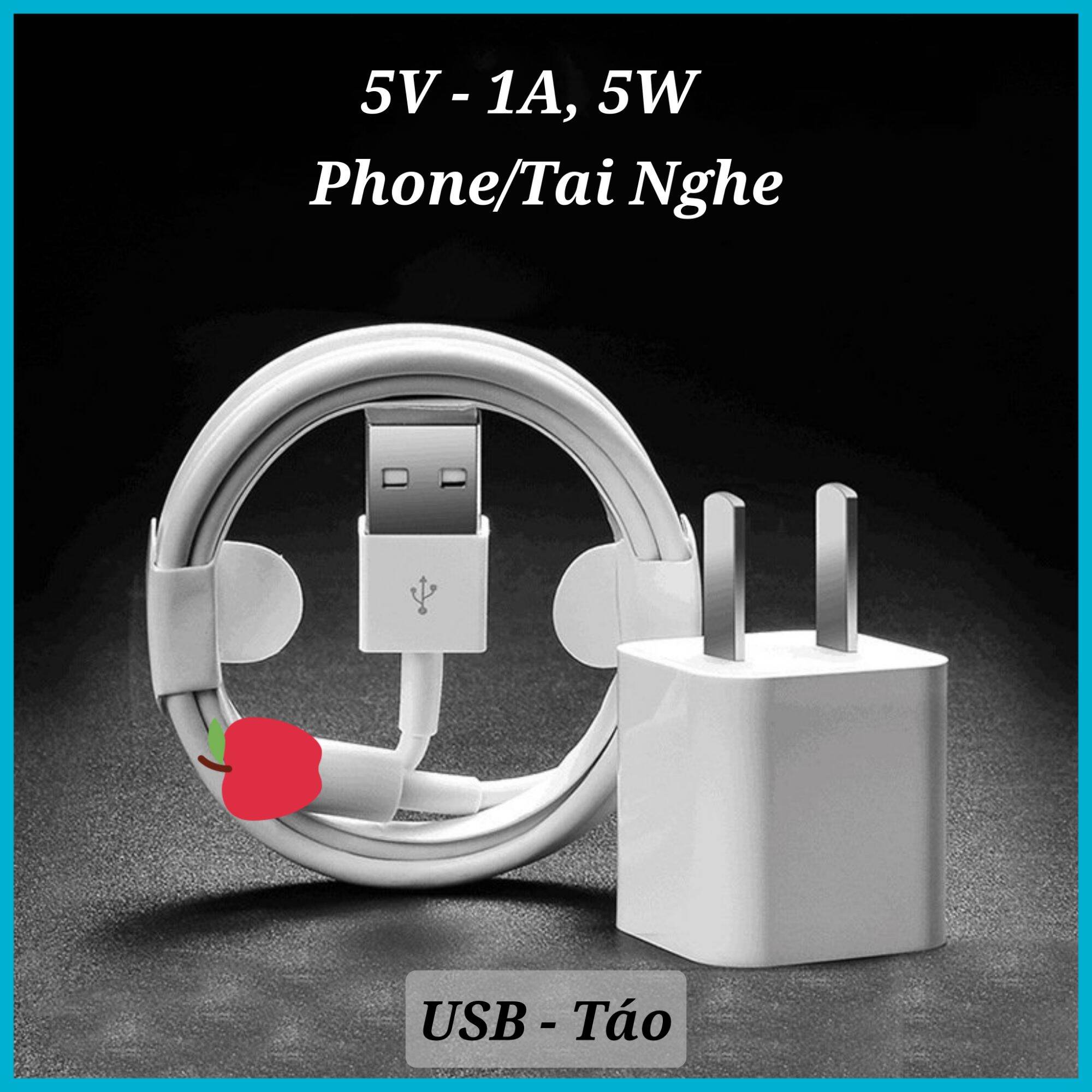 Bộ Củ Cáp Sạc 5V - 1A, 5W Cho Điện Thoại 5 đến X, Tai Nghe Bluetooth