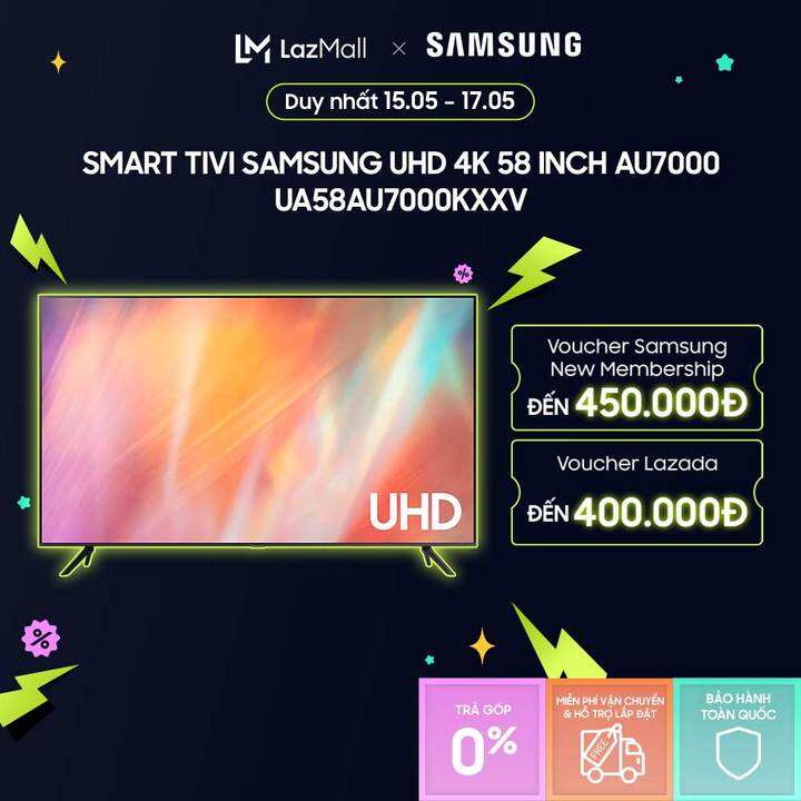 [VOUCHER 7% GIẢM TỐI ĐA 700K] [TRẢ GÓP 0%] Smart TV Samsung UHD 4K 58 inch AU7000 2021