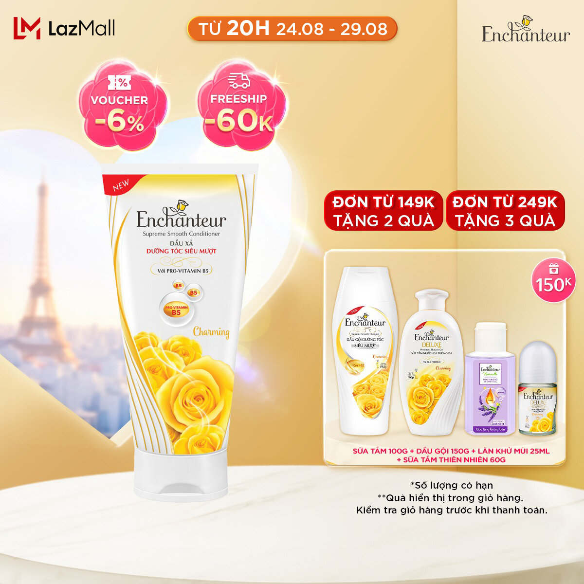 Dầu xả nước hoa Enchanteur Charming nồng nàn duyên dáng dưỡng tóc siêu mượt 170gr