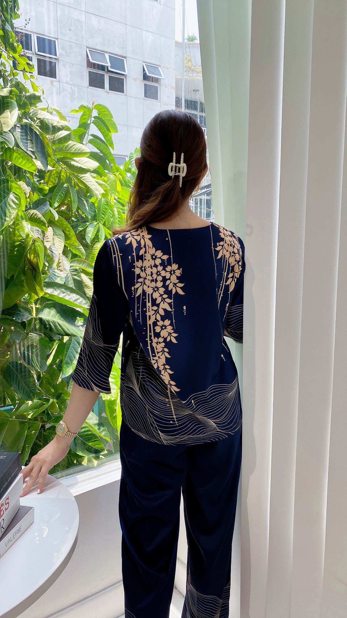 Đồ bộ trung niên cao cấp, lụa latin, quần dài tay lỡ