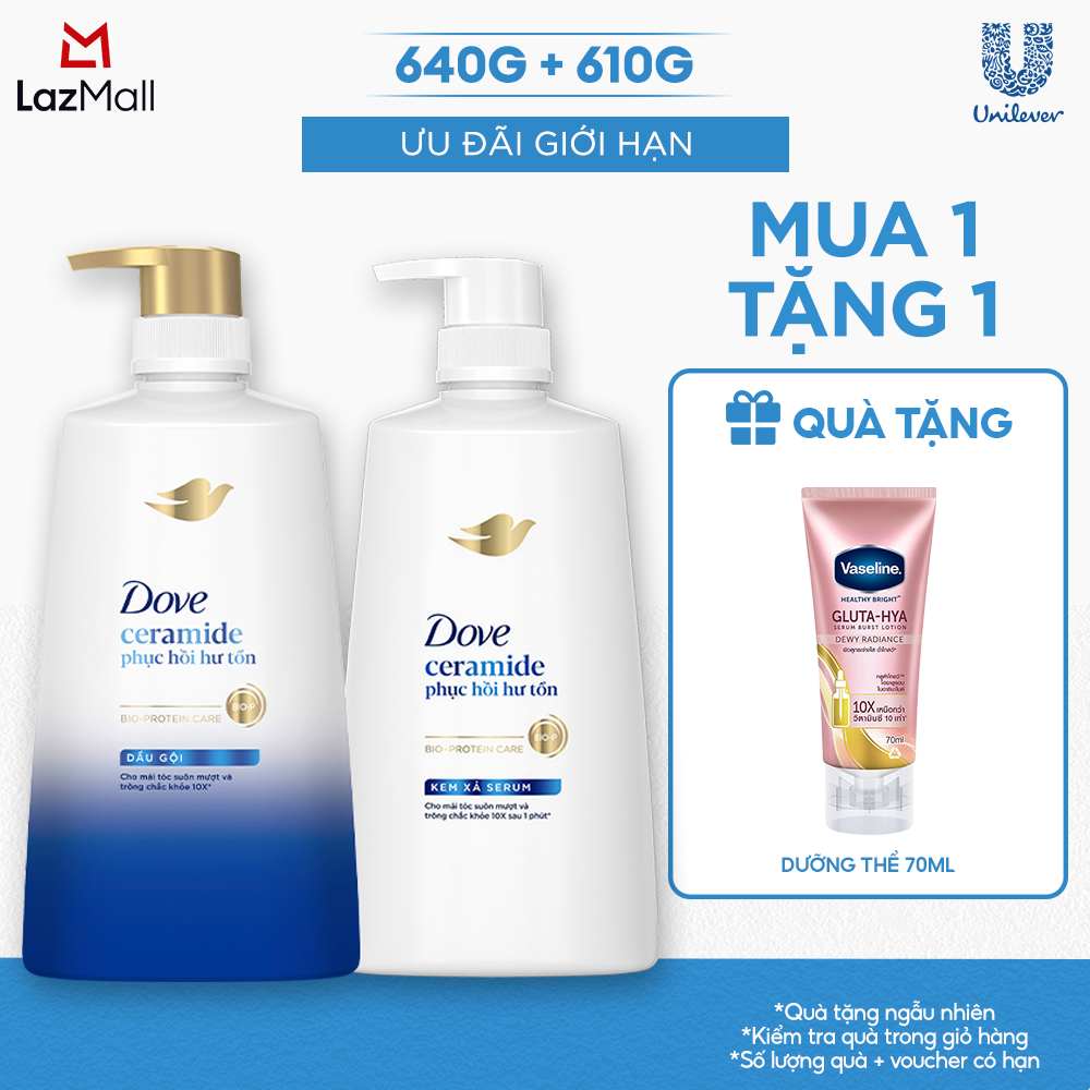  Combo Dầu Gội Kem Xả Dove Ceramide Phục hồi hư tổn 640g 610g  bao bì tùy đợt nhập hàng  