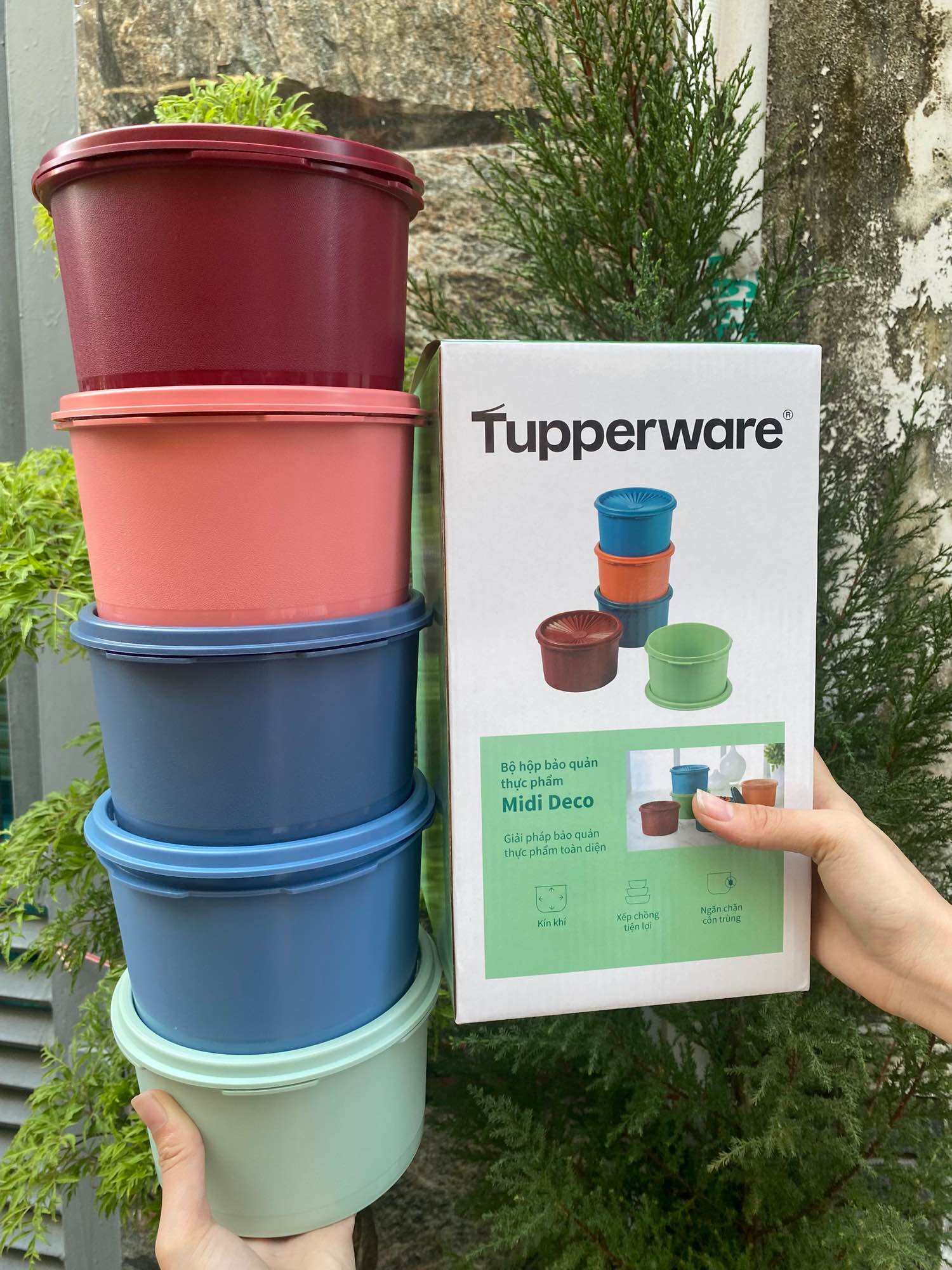 Bộ hộp bảo quản thực phẩm MIDI DECO, nhãn Tupperware, kín khí, giữ thực phẩm lâu