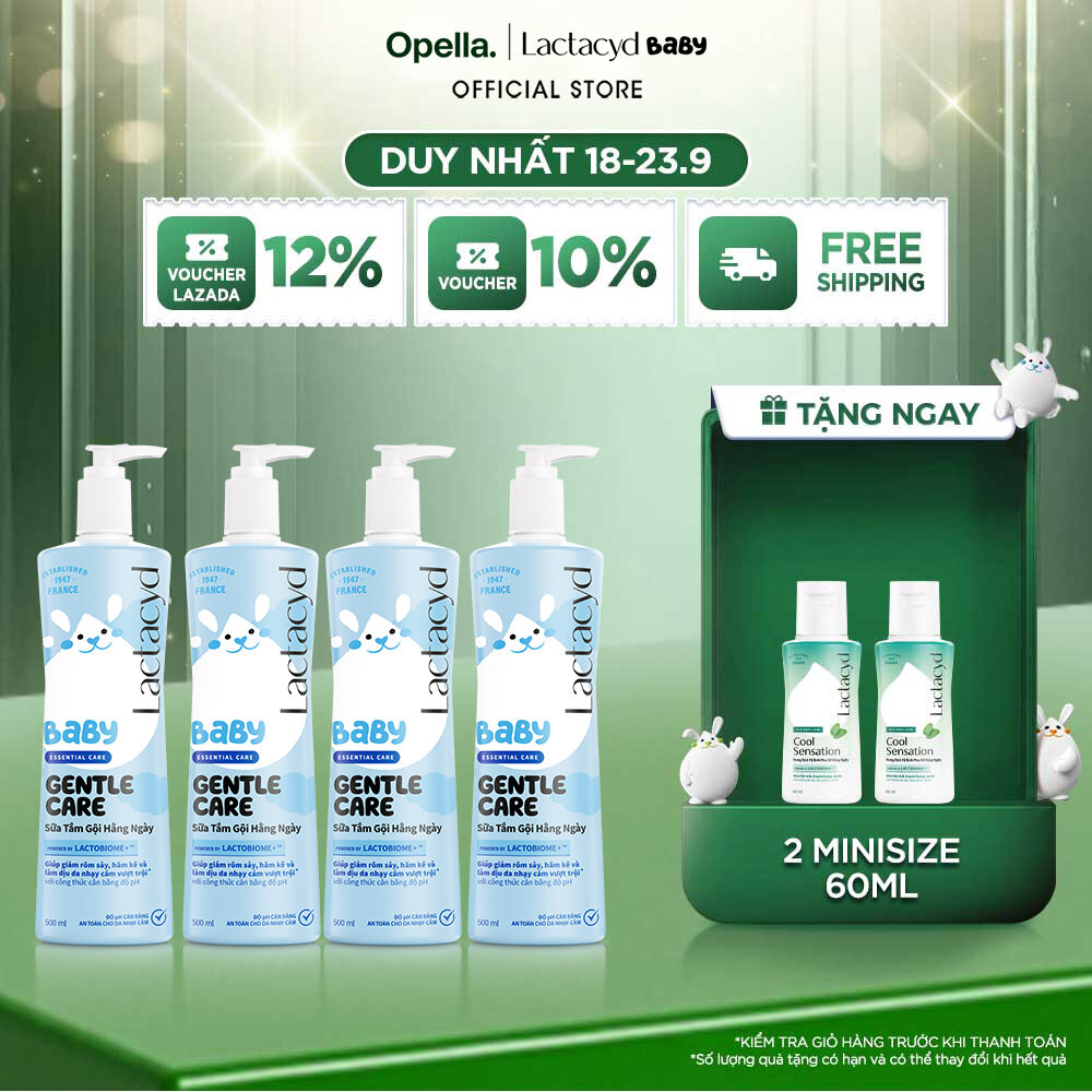 Bộ 4 Sữa Tắm Gội Trẻ Em Lactacyd Baby Gentle Care Bảo Vệ Dịu Nhẹ Cho Làn Da Nhạy Cảm 500ml