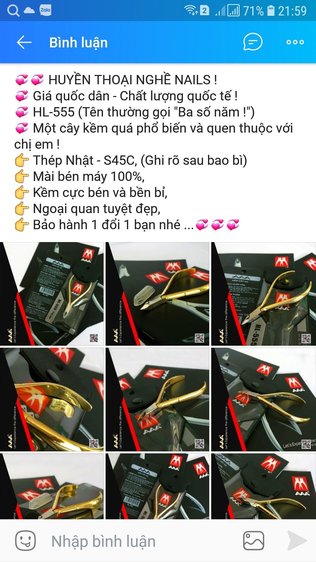 Kềm aaa hl555 mạ vàng