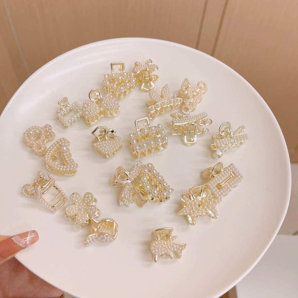 Kẹp Tóc Mạ Vàng Đính Ngoc Trai Hàn Quốc