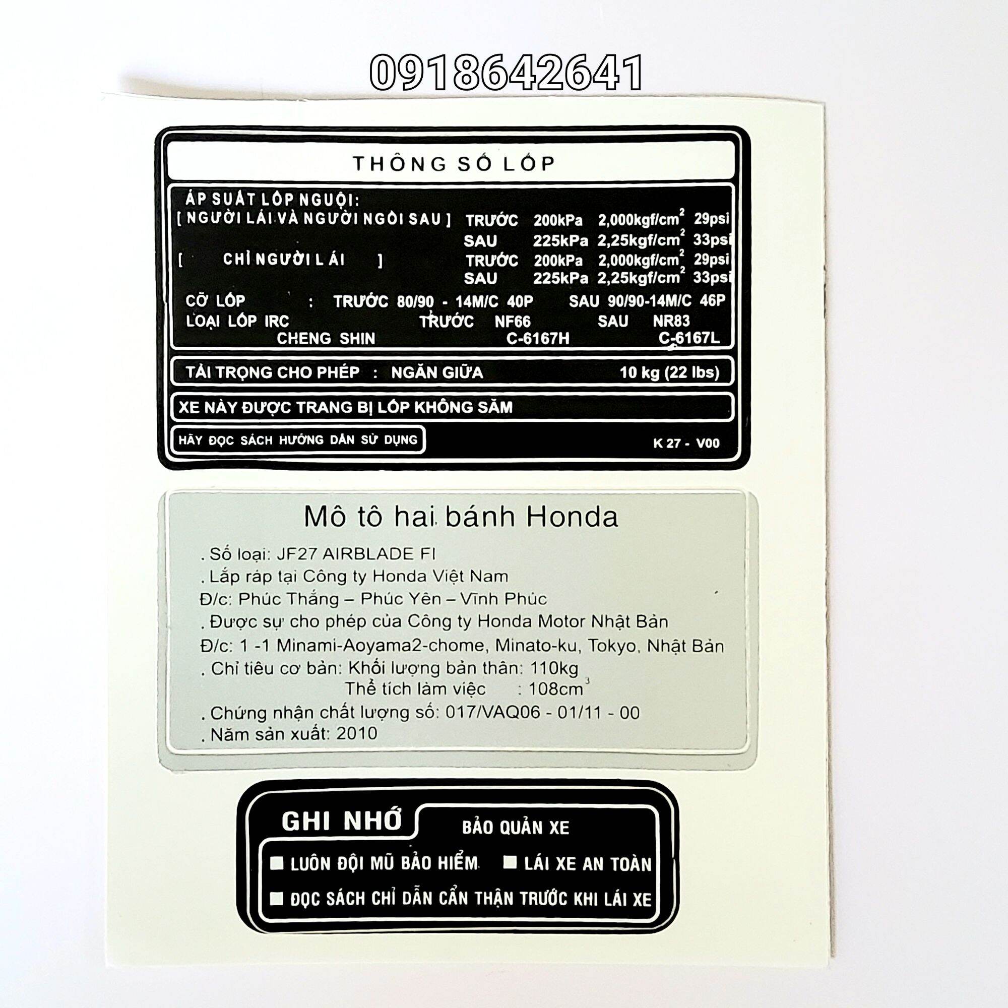 Bộ tem thông số Ab Việt như zin