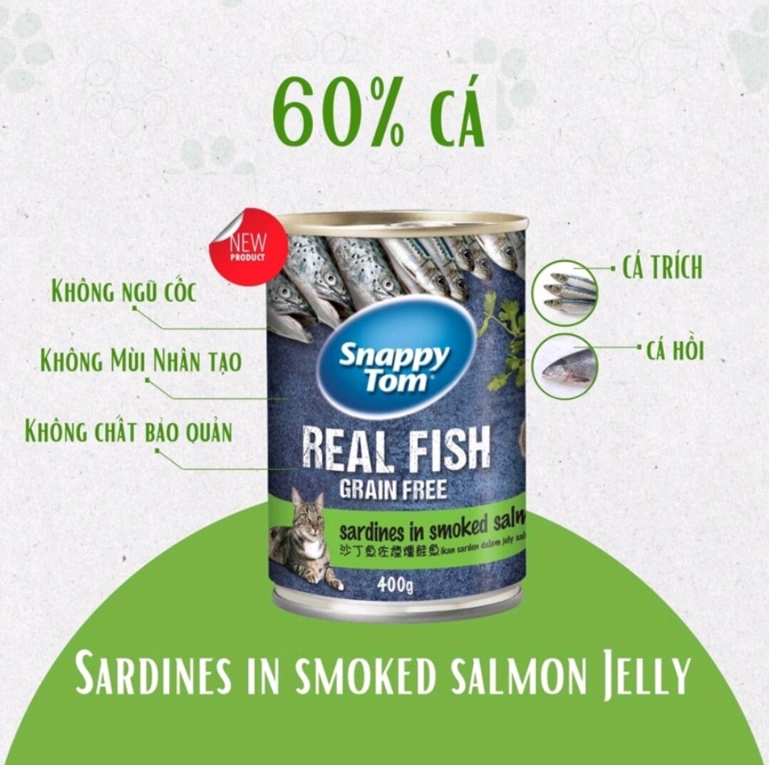 Pate SNAPPY TOM  Real Fish lon 400g-Pate cho mèo
