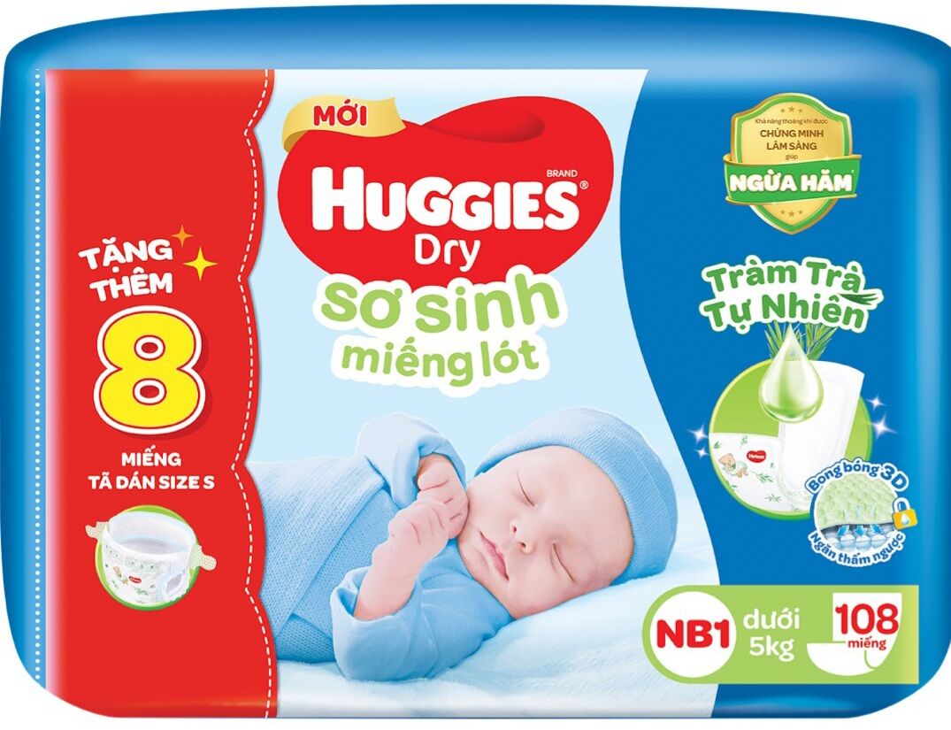 Miếng lót Huggies size Newborn 1 108+8 miếng