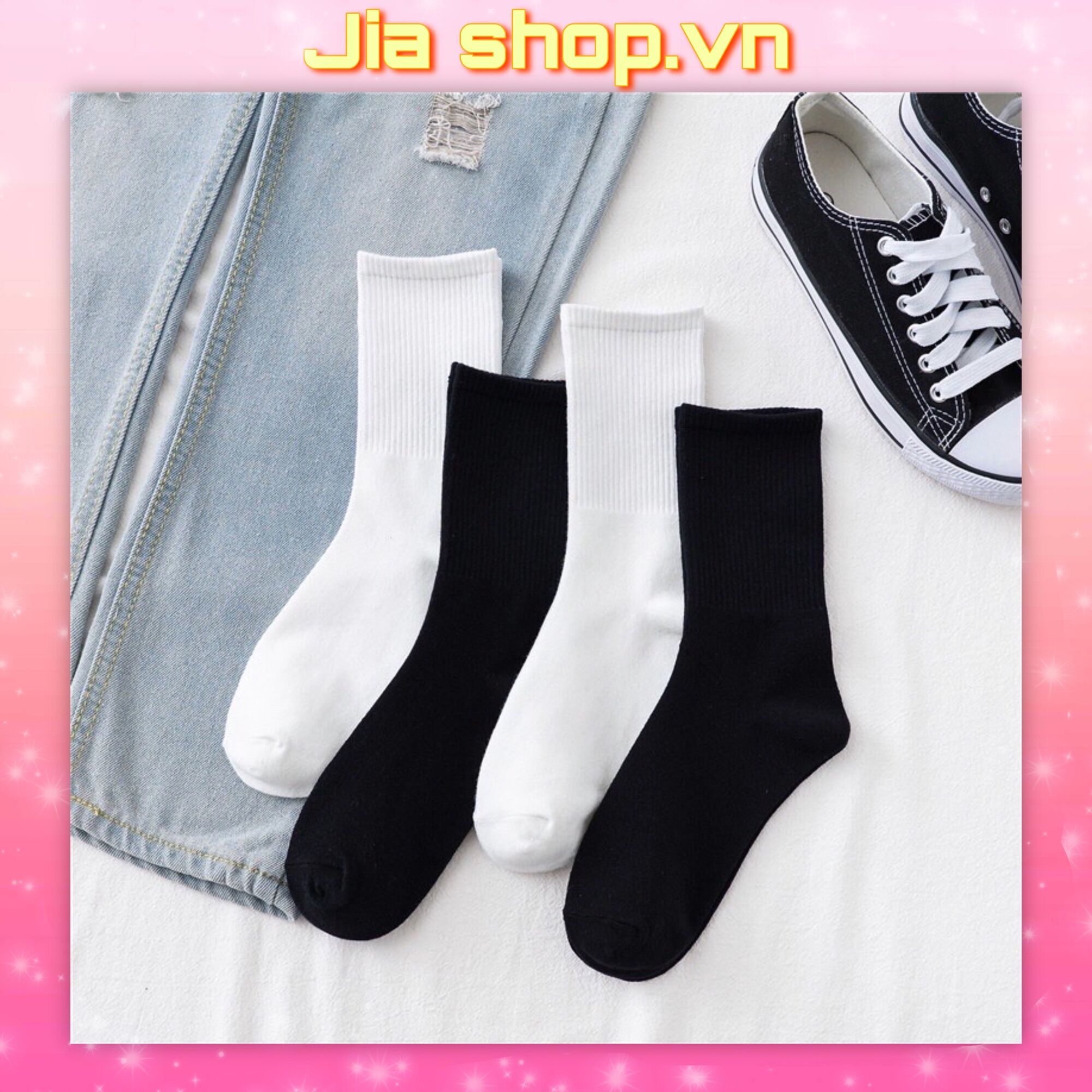 Tất vớ cổ cao chất liệu cotton thoáng khí cổ gân co dãn dày dặn - jia