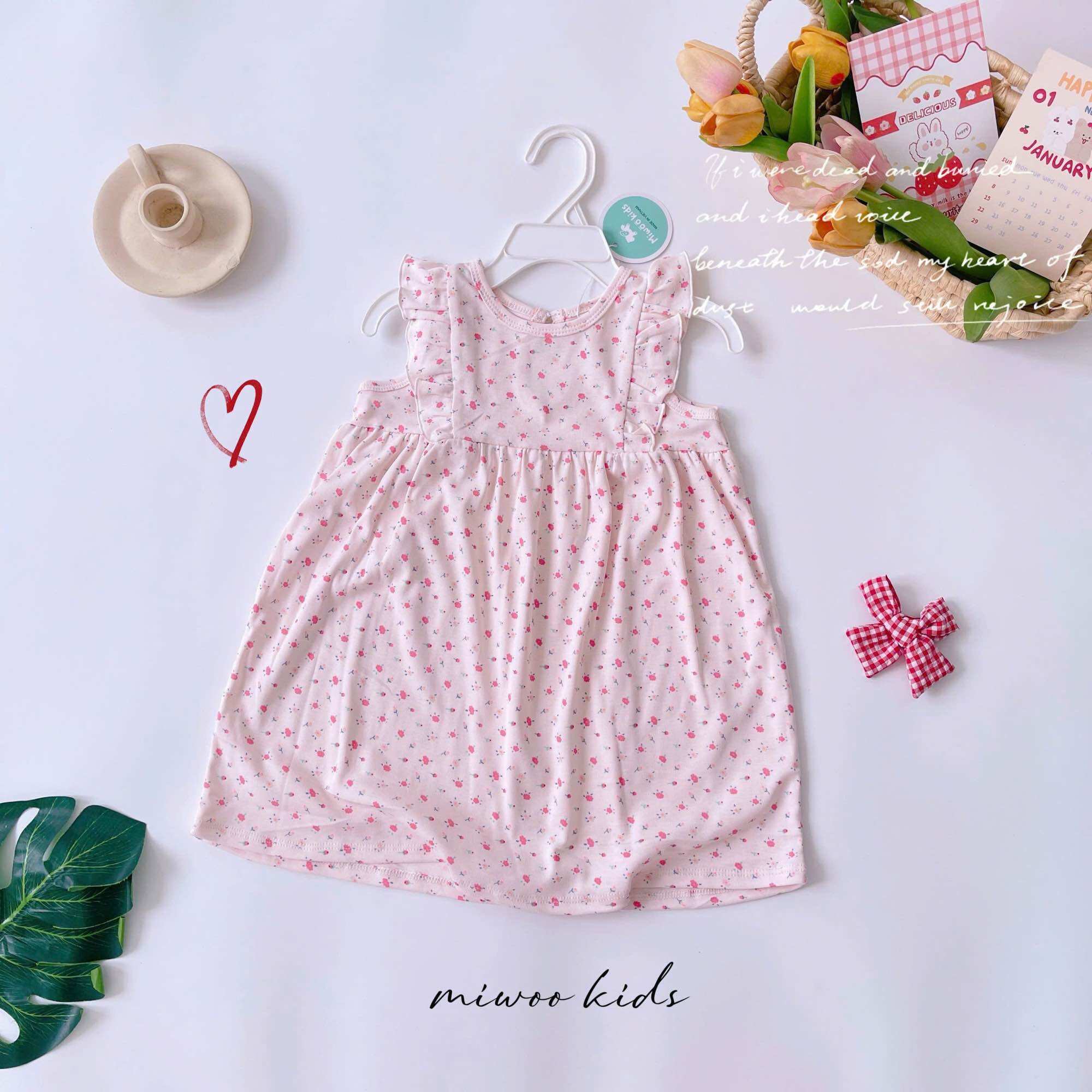Váy bé gái bèo vai Miwoo xuất Nhật