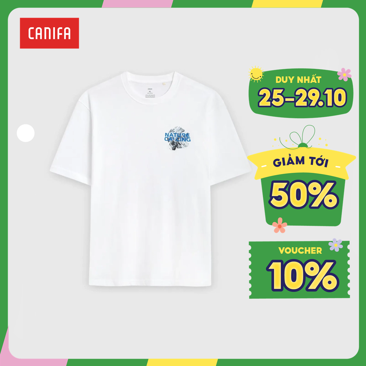 Bộ quần áo mặc nhà nam canifa chất liệu 100% cotton, áo tay cộc, quần soóc cạp chun. 8ls22s008