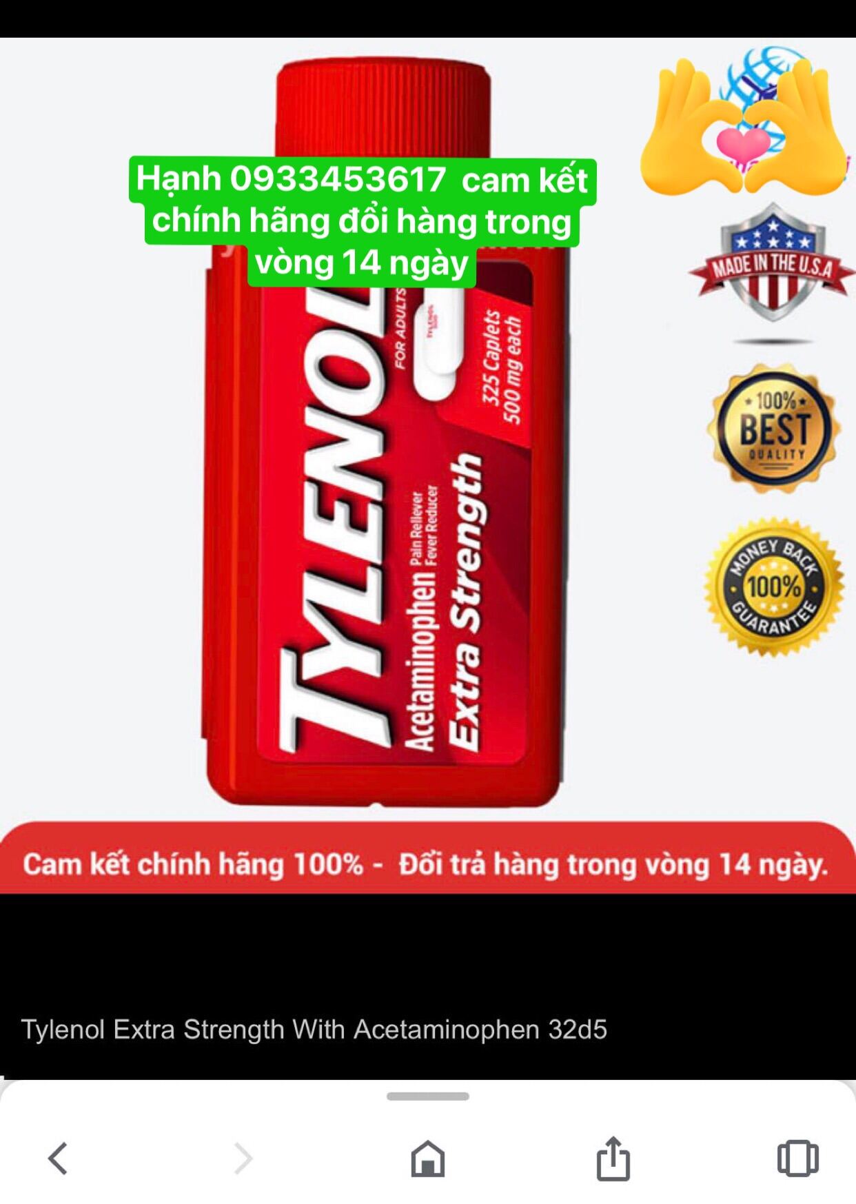𝙏YLE𝙉OL 500mg 325viên của Mỹ (cam kết chính hang có bill)
