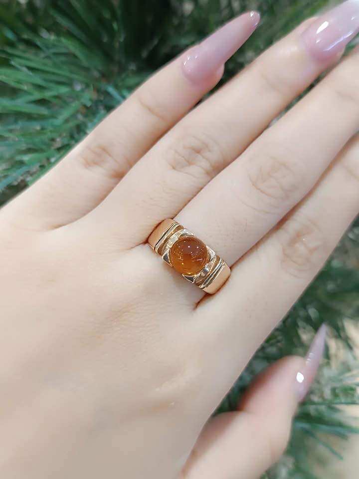 Nhẫn Hổ Phách Baltic Màu Cognac Vàng 14K (V0070)