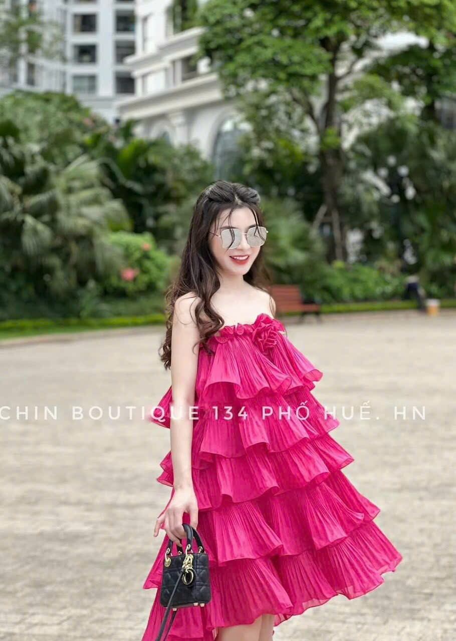 Đầm xếp ly tầng , đầm tầng chất liệu chifon dập ly
