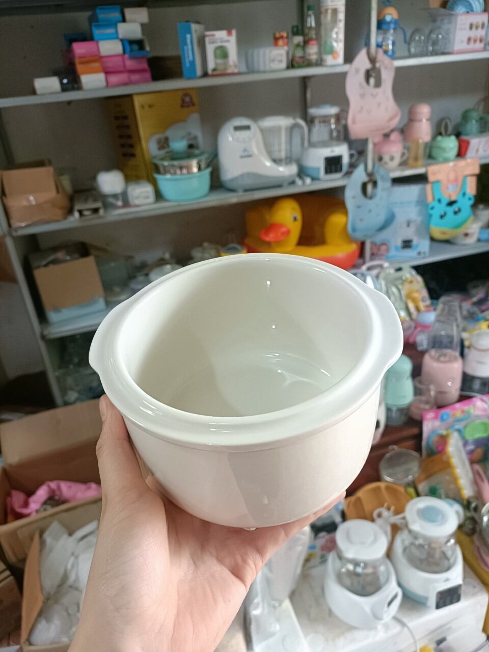 Thố sứ, nắp sứ nồi nấu cháo chậm 1L