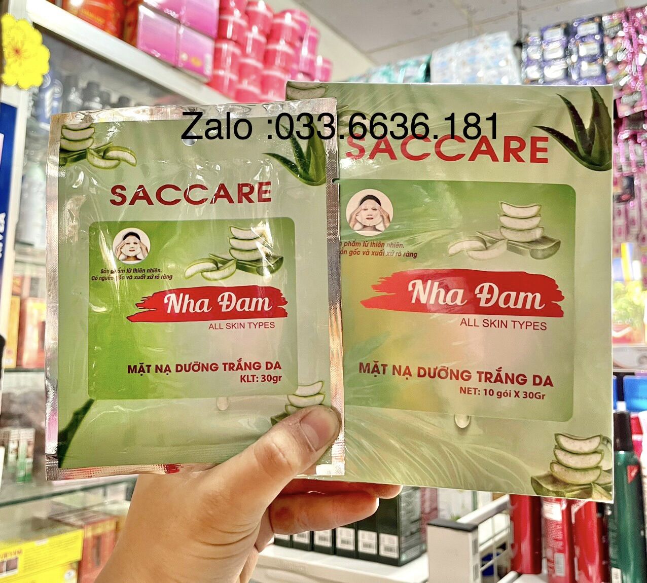 Combo 10 miếng mặt nạ saccare nha đam dưỡng trắng da