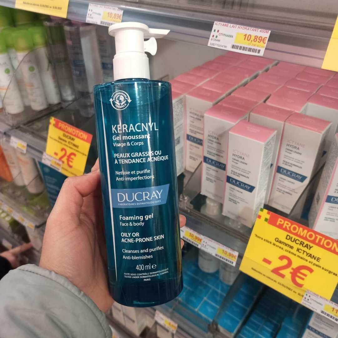 Sữa rửa mặt Ducray Keracnyl da dầu mụn 400ml