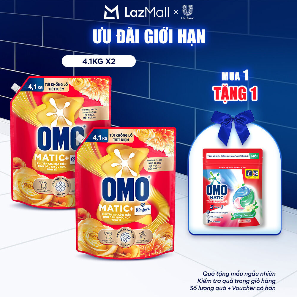   Livestream  - Combo 2 túi nước giặt OMO Matic cửa trên 4.1kg túi  Chuyên Gia Giữ Màu 3.8KG  túi  
