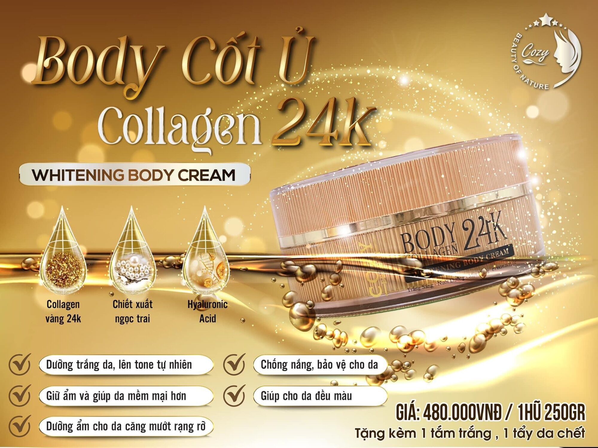 Kem body cốt ủ 24k ủ trắng cực mạnh