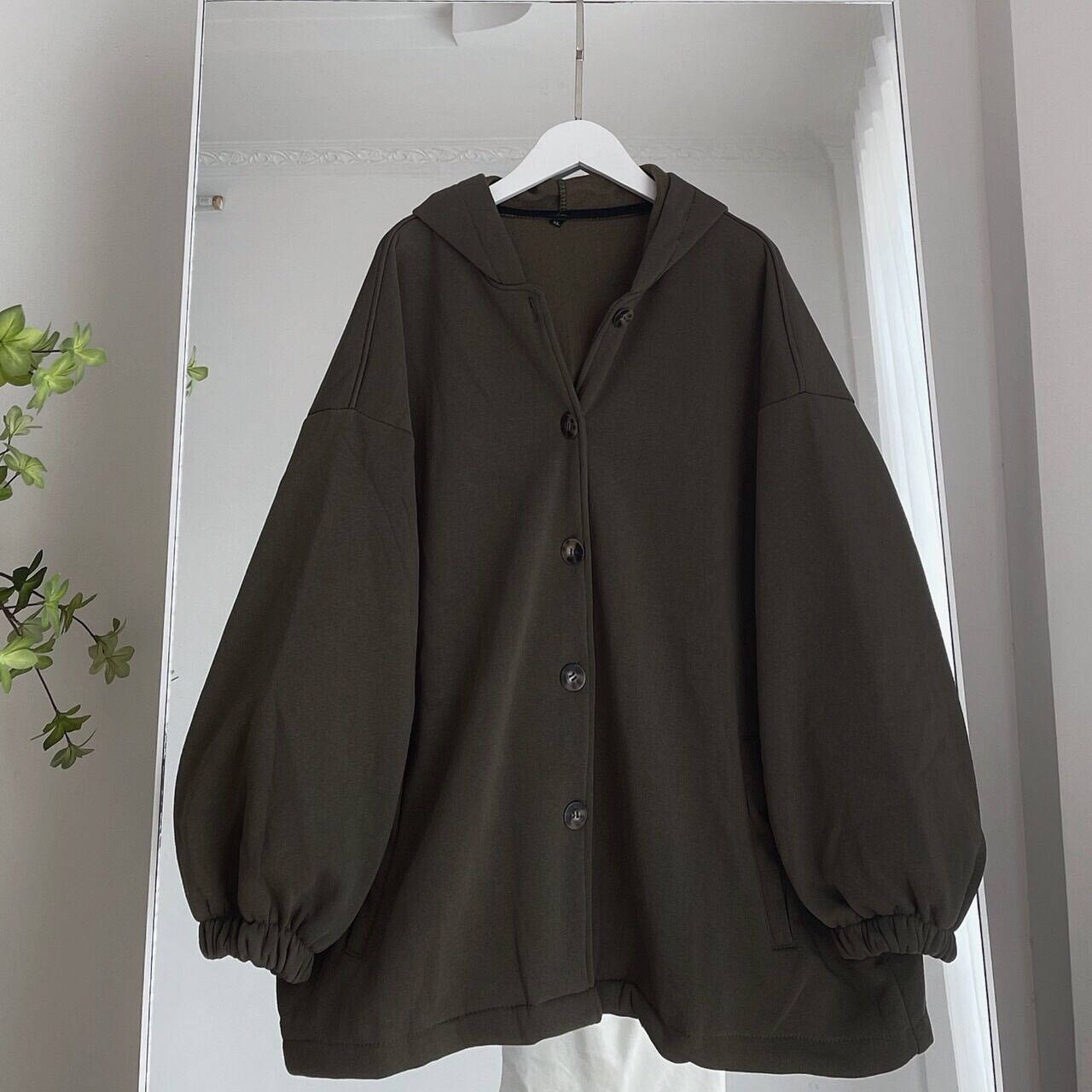 Áo khoác Hoodie nút cài nỉ lót bông xanh lính_HT.Store96